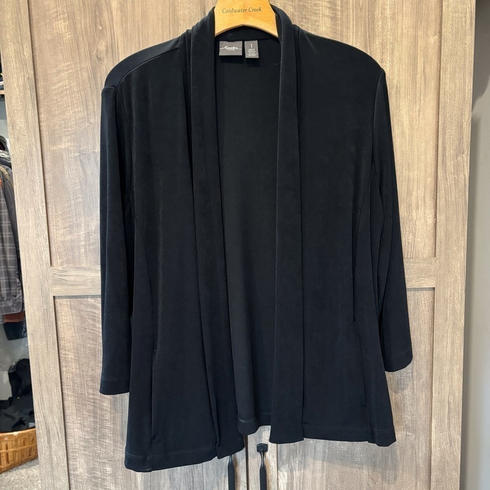 Chico’s size 1 (medium) Cardigan Open Front Black Pockets